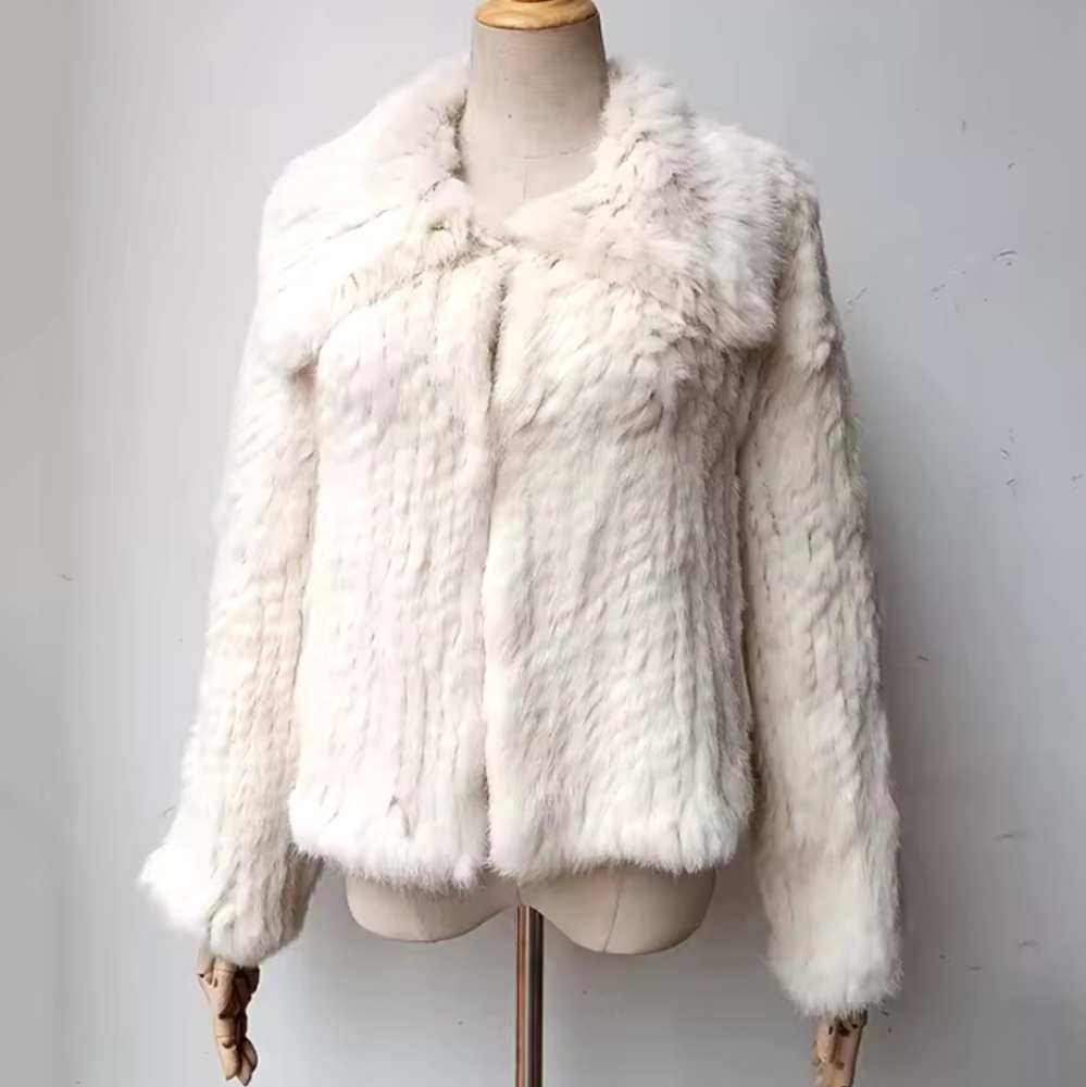 Coat Long Sleeve WomenCasual Loose Knitted Genuine Fur Jacket With HoodFemale - Picture 5 of 5